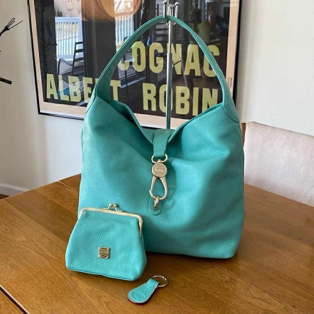 New Pebble Grain Logo Lock Bag, mini bag and key fob